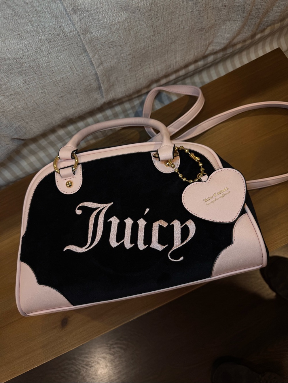 Juicy Couture Black Suede Satchel with Pink Trim - Picture 2 of 9